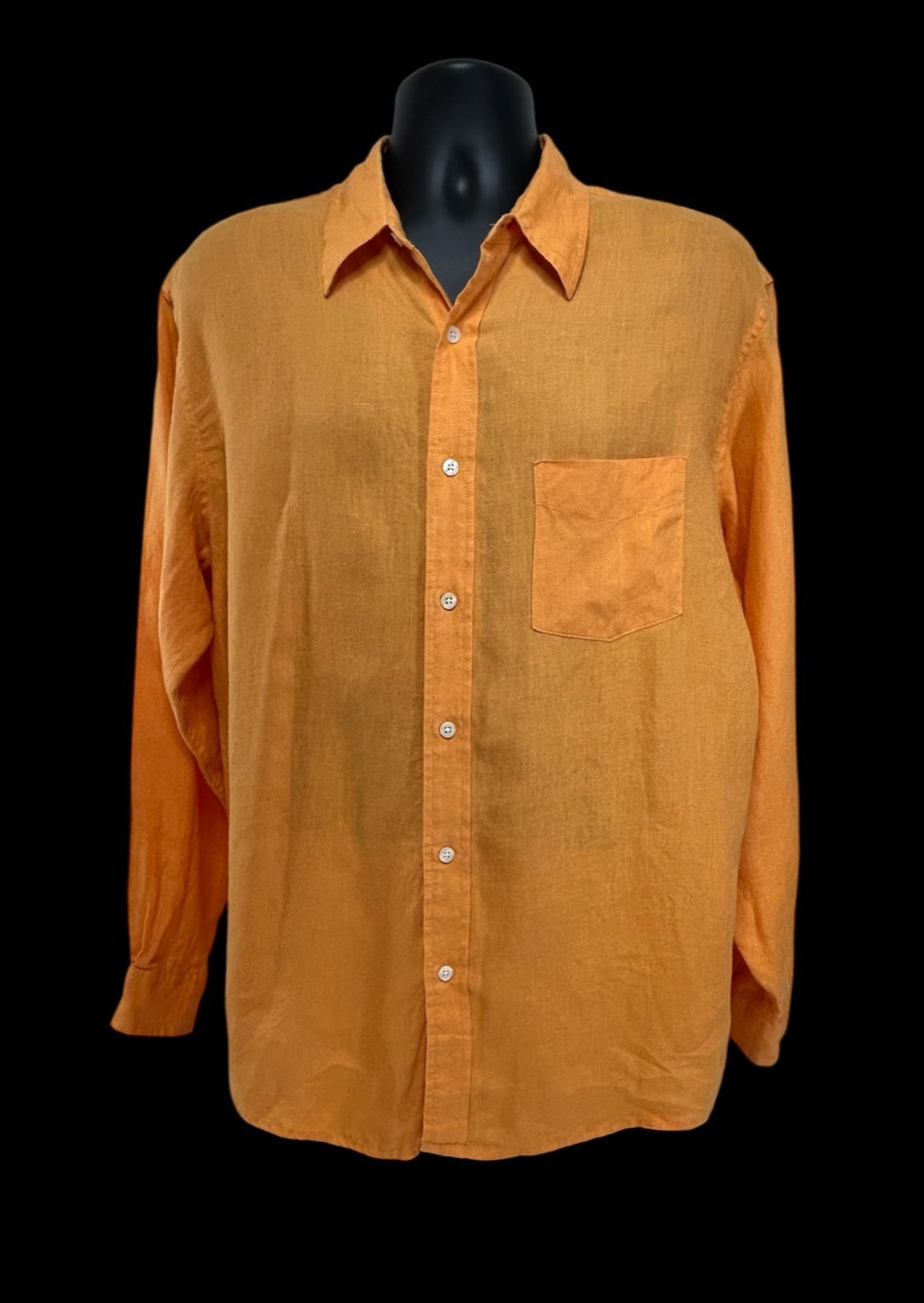 J.Crew Mens Button Down Shirt Orange 100% Irish Linen Loose Fit Large Summer